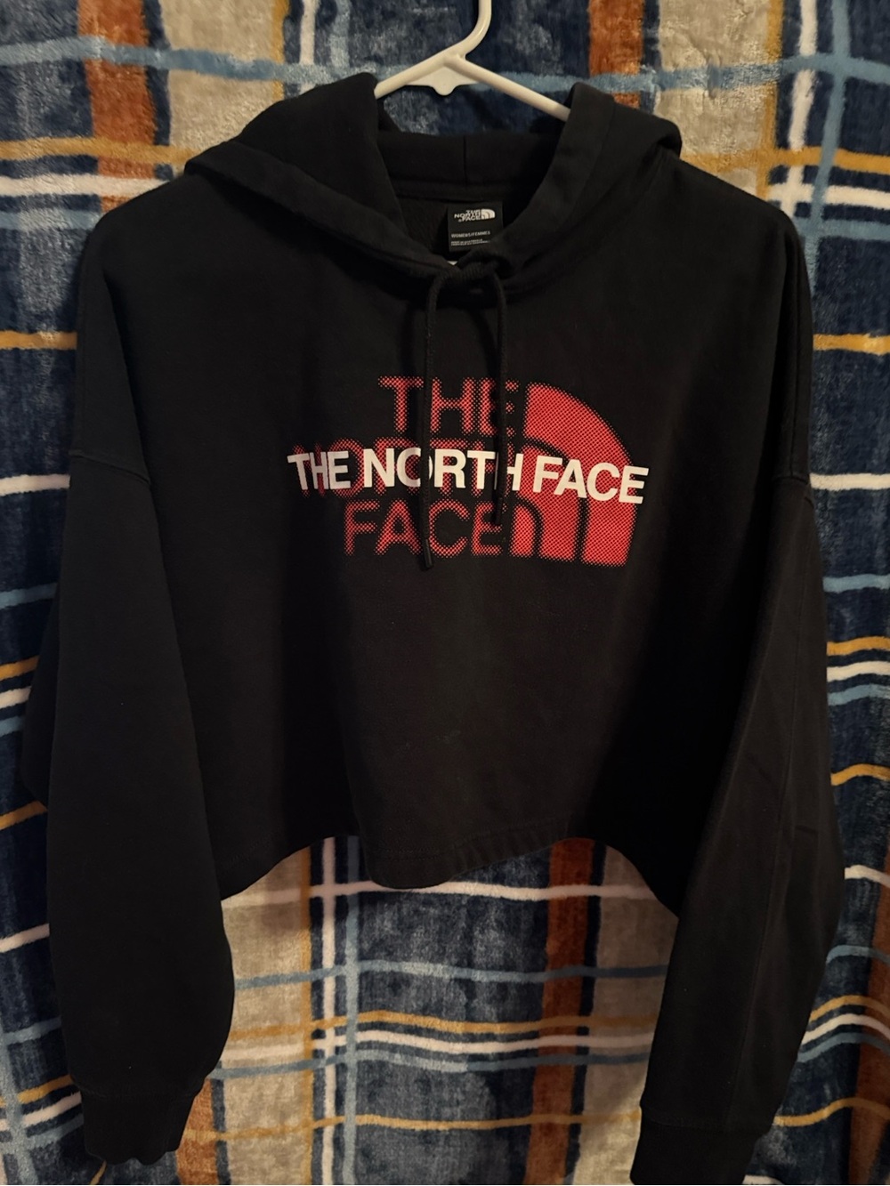 The North Face Black Cropped Hoodie with Red Logo